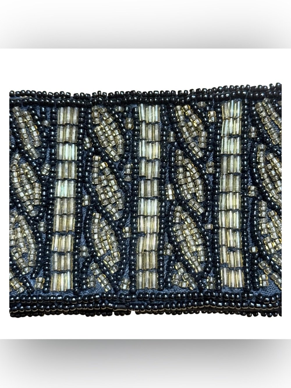 Vintage Talbots Black Metallic Beaded Wide Waist Belt Size Large